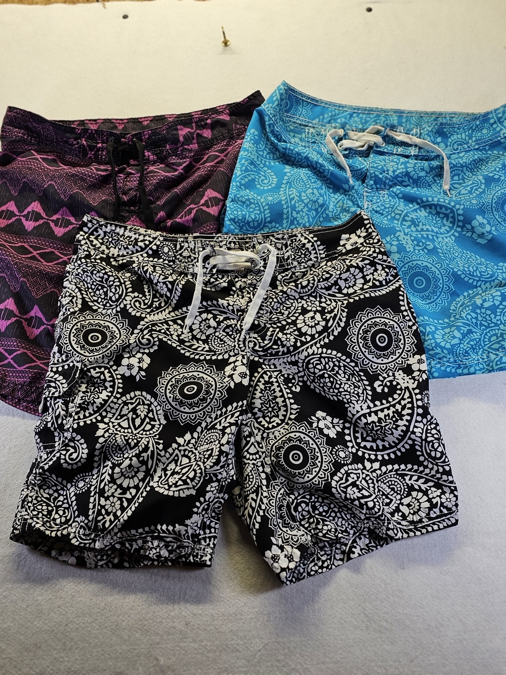 Lot Of Three Kanu Surf Black and White Paisley Boardshorts. 8-10-12